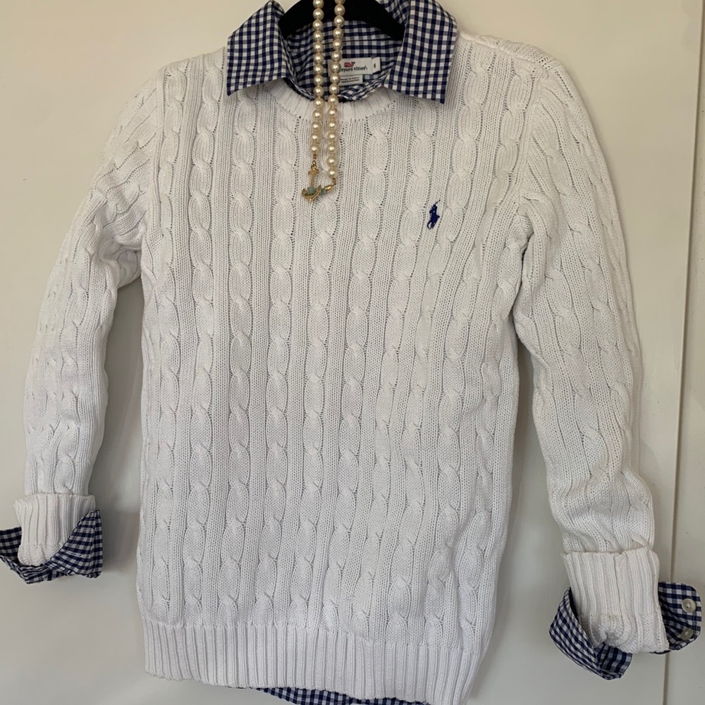 White Polo Ralph Lauren Cable Knit Sweater sz med